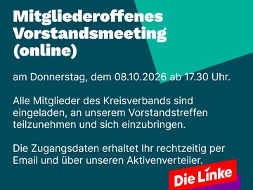 Sharepic zum Online-Vorstandsmeeting am 8. Oktober 2026 um 17.30 Uhr